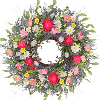 Luupatchy Beautiful Mixed Flower Door Wreath, for  Front Door Window Wall Indoor Outdoor Wedding Farmhouse Decor Gift