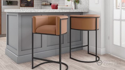 Cosmopolitan Cream Faux Leather Mid-Century Counter Stool, Set of 3