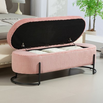 NicBex Corduroy Fabric Storage Ottoman Bench,Upholstered Storage Ottoman with Safety Hinge,Modern Storage Bench for Living Room,Bedroom,Pink