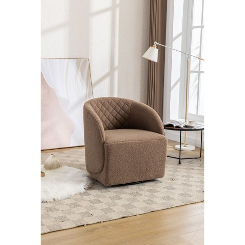 Doris 360 Swivel 21.06 Seat Width Soft Touch Modern Brown Teddy Upholstered Accent Armrest Barrel Chairs And Diamond Lattice Back Maison Boucle