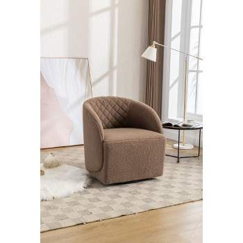 Doris 360° Swivel 21.06'' Seat Width Soft Touch Modern Teddy Upholstered Accent Armrest Barrel Chairs And Diamond Lattice Back-Maison Boucle