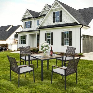 Racxily All Weather 5-Piece Patio Dining Table Sets, Patio Conversation Set Acacia Wood Table Top with Umbrella Hole - 1 of 4