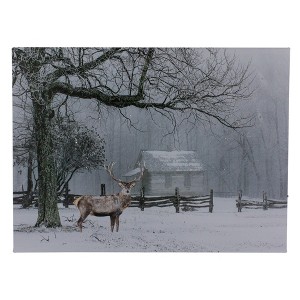 Northlight Lighted Winter Cottage Forest Scene Christmas Canvas Wall Art 11.75" x 15.75" - 1 of 3