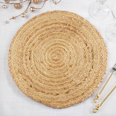 Gold Shimmer Spiral Jute Round Placemats, Set of 4