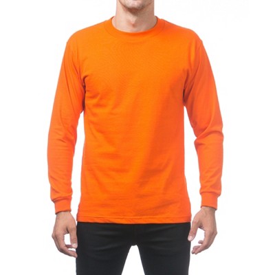 Pro Club Men's Relaxed Fit Comfort Cotton Long Sleeve T-Shirt - Orange Tangerine - Small
