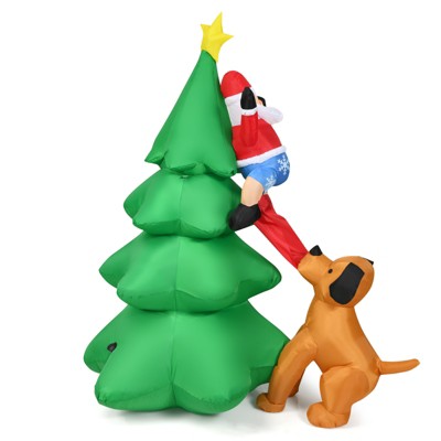 Tangkula 6 FT Inflatable Christmas Tree Santa Claus Climbing Tree Chased by Puppy Dog