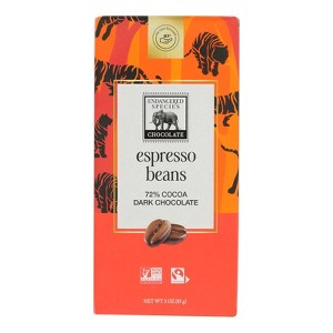 Endangered Species Natural Chocolate Bars - Dark Chocolate - 72 Percent Cocoa - Espresso Beans - 3 oz Bars - Case of 12 - 1 of 3