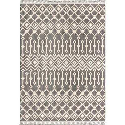 Charcoal Gray Geometric Braided Synthetic 9' x 12' Area Rug