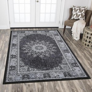 Acekool 5x7 Washable Area Rug, Vintage Distressed Non-Slip Low Pile Carpet, Foldable, Stain Resistant for Living Room, Bedroom, Black - 1 of 4