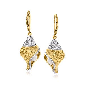 Ross-Simons 5mm Cultured Pearl and .60 ct. t.w. White Topaz Drop Earrings in 18kt Gold Over Sterling - 1 of 3