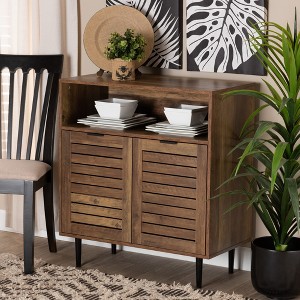 Baxton Studio Baylah Mid-Century Modern Natural Brown Finished Wood and Black Metal 2-Door Sideboard - 1 of 4