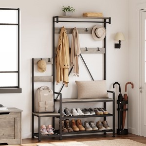 Whizmax Hall Tree with Bench and Shoe Storage Parent-Child Coat Rack Shoe Bench Industrial Coat Tree Entryway Large Organizer with Shoe Rack - 1 of 4