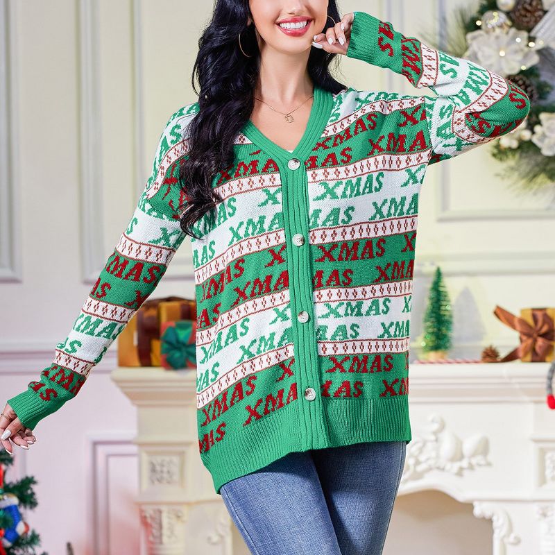Whizmax Women's Ugly Christmas Sweater Open Front Caidigans Knitted Long Sleeve Sweaters Cardigan, 5 of 7