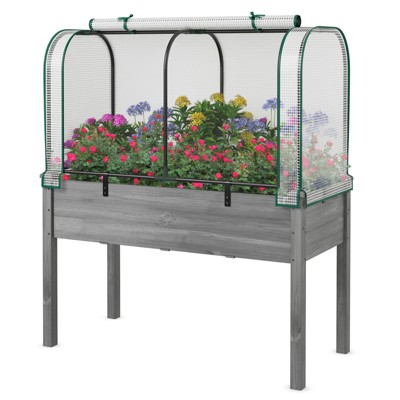 Tangkula Raised Garden Bed with Greenhouse Waterproof Sun-Protective Green Hot House