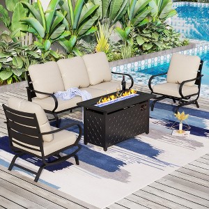 Captiva Designs 4pc Metal Patio seating Furniture Fire Pit Set with Rocking Chairs for Garden Porch Backyard - 1 of 4