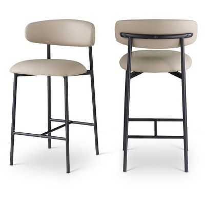 Meridian Furniture,Lupita Taupe Vegan Leather Counter Stool, Set of 2