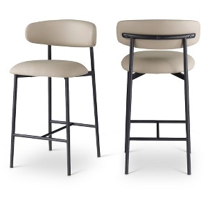 Meridian Furniture,Lupita Taupe Vegan Leather Counter Stool, Set of 2 - 1 of 4