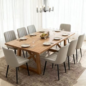 Homy Casa Set of 4 PU Leather Dining Chairs with Metal Legs for Kitchen, Dining Room, or Small Apartment, Beige - 1 of 4