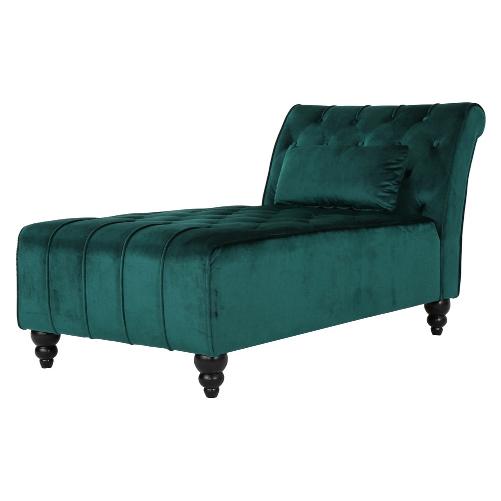 Rubie New Velvet Chaise Lounge Dark Teal - Christopher Knight Home: Elegant Scroll Back, Tufted Design