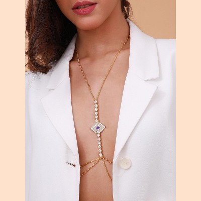 SOHI Women's Sapphire Blue:Crystal Silver The Evil Eye Décolletage Body Chain