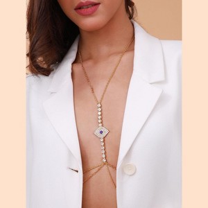 SOHI Women's Sapphire Blue:Crystal Silver The Evil Eye Décolletage Body Chain - 1 of 4