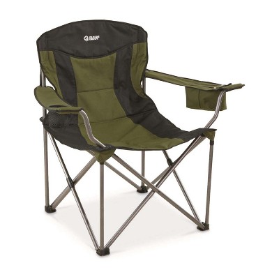 Guide Gear Oversized XXL Collapsible Camping Chair with Foldable Steel Frame, Storage, & Carrying Bag, Supports Up to 600 Pounds, Hunter Green & Black