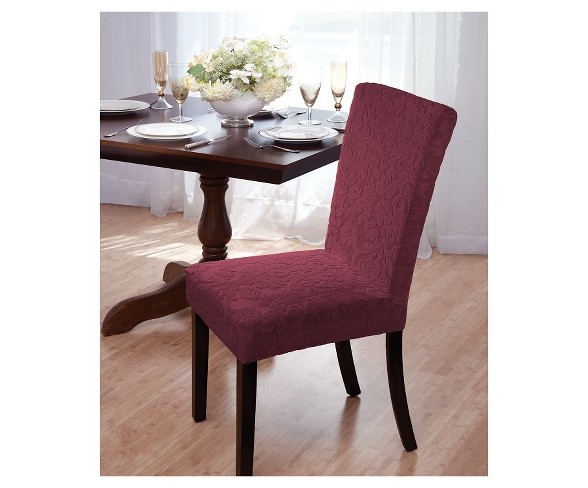 Burgundy Velvet Damask Dining Room Chair Cover - Madison