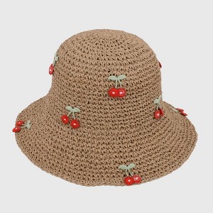 Anna-Kaci Women's Straw Bucket Hat with Cherry Embellishments - 1 of 4