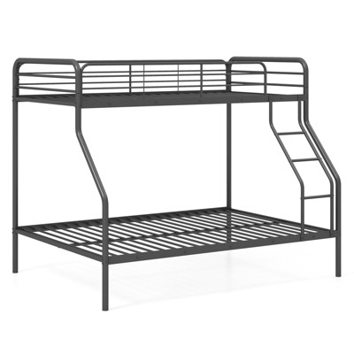 Tangkula Twin Over Full Bunk Bed Heavy-Duty Metal Bunk Bed Frame with Full-Length Guardrail and Slanted Ladder Black/White