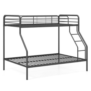 Tangkula Twin Over Full Bunk Bed Heavy-Duty Metal Bunk Bed Frame with Full-Length Guardrail and Slanted Ladder Black/White - 1 of 4