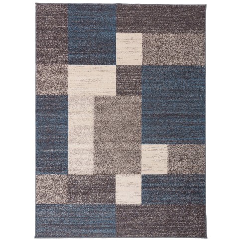 World Rug Gallery Modern Boxes Design Non-slip (non-skid) Blue 5'3