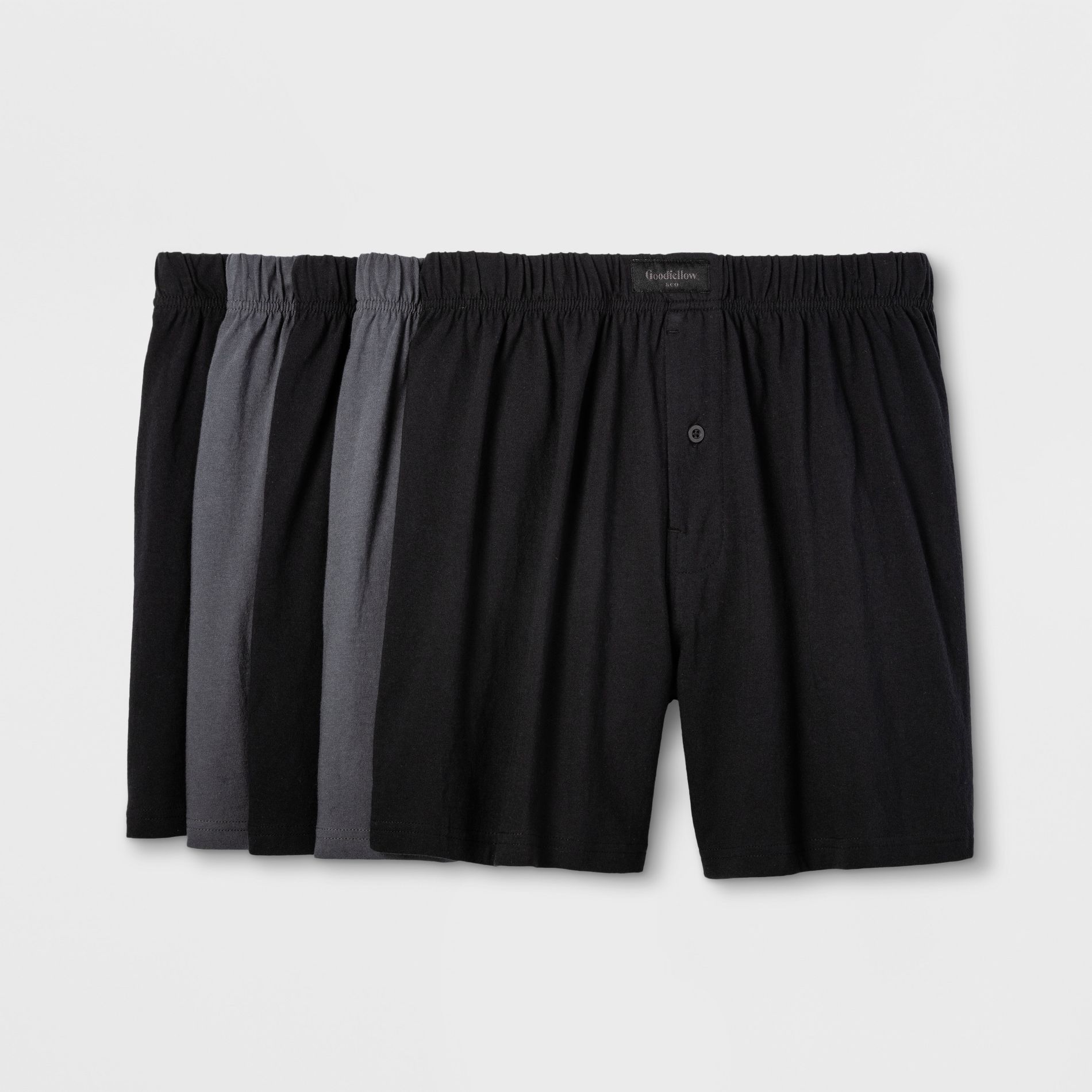 Men's Knit Boxers 5pk - Goodfellow & Co™ Gray/Black XL: Mid Rise, Fly Button, Jersey Fabric