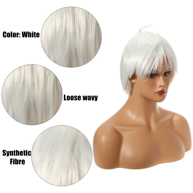 Unique Bargains Women's Wigs 12" White with Wig Cap Synthetic Fibre, 4 of 7