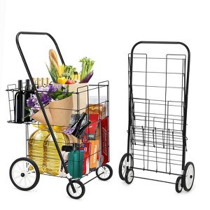 Foldable Utility Cart, 66 Lbs Capacity Double Shopping Basket with Wheels, Portable Grocery Cart for Laundry, Shopping - 1 of 4