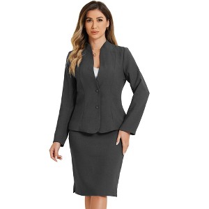 INSPIRE CHIC Women's Collarless Blazer and Formal Pencil Skirt Business Suit Set 2 Pcs - 1 of 4
