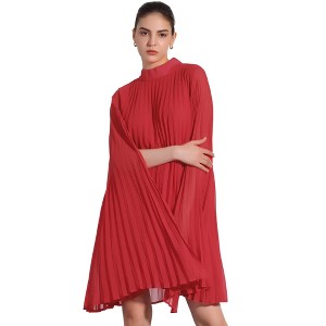 Allegra K Women's Loose Flowy Cloak Sleeve Cape Pleated Chiffon Dress - 1 of 4