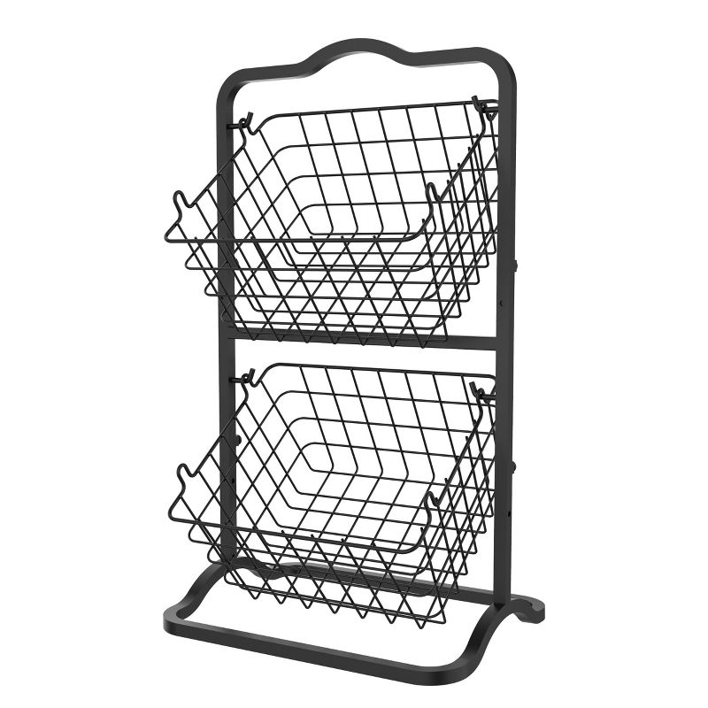 Oceanstar 2-Tier Storage Kitchen Wire Basket Stand, Black, 1 of 7