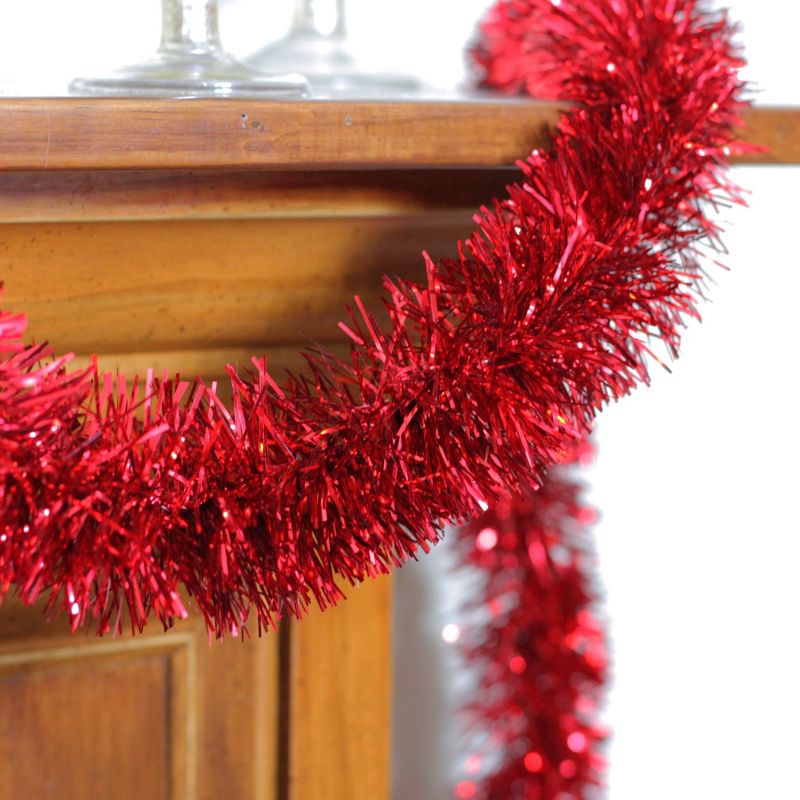 Northlight 50' x 2.5" Unlit Shiny Red 8-Ply Foil Tinsel Christmas Garland, 3 of 5