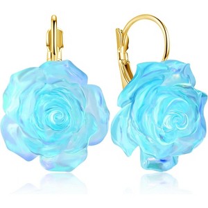Handmade Bohemian Floral Drop Earrings – Sparkling 14K Gold & Acrylic Petal Dangle Jewelry for Women - 1 of 4