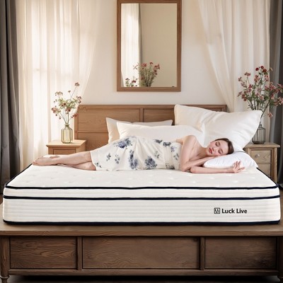 Luck Live 10in King Euro Top hybrid gel foam mattress with 7-zone individually wrapped coils, medium firmness oversized mattress for pressure relief