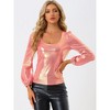 Allegra K Women's Scoop Neck Lantern Sleeve Shiny Metallic Glitter Tops - 4 of 4