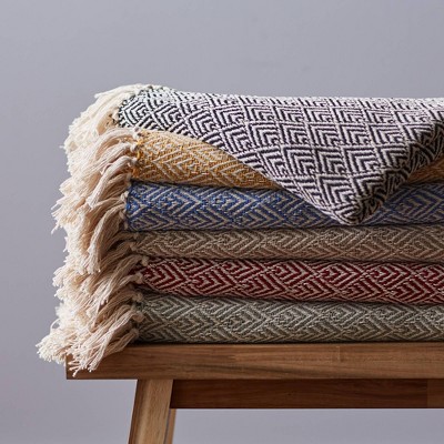 Aqua Diamond Weave 50"x60" Cotton Throw with Fringe