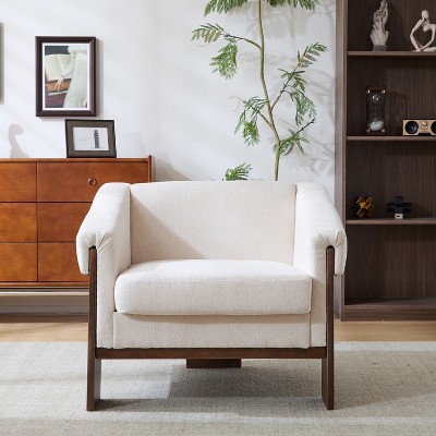 34" Modern Accent Chair, Mid-Century Upholstered Deep Accent Chair With Deep Cushions And Wide Armrests, Retro Bedroom Side Chair For Living Room
