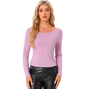 Allegra K Women's Off the Shoulder Long Sleeve Pullover Casual Shirts - 1 of 4