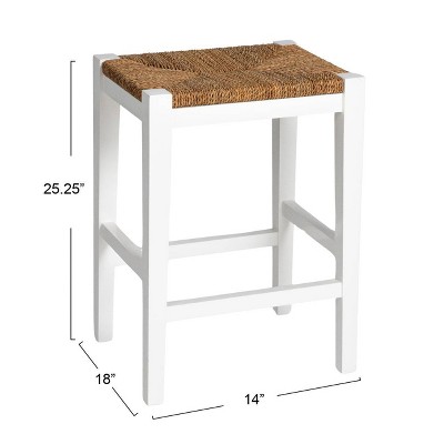 Willowbrook Matte White Mahogany and Seagrass Backless Counter Stool