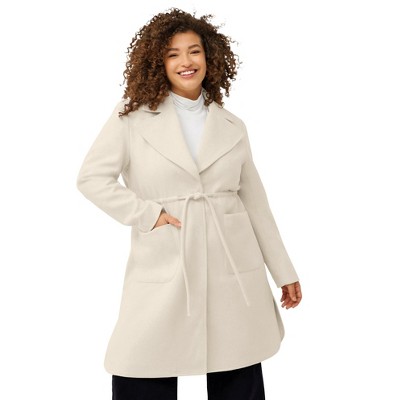 ellos Women's Plus Size Drawstring Waist Dress Coat