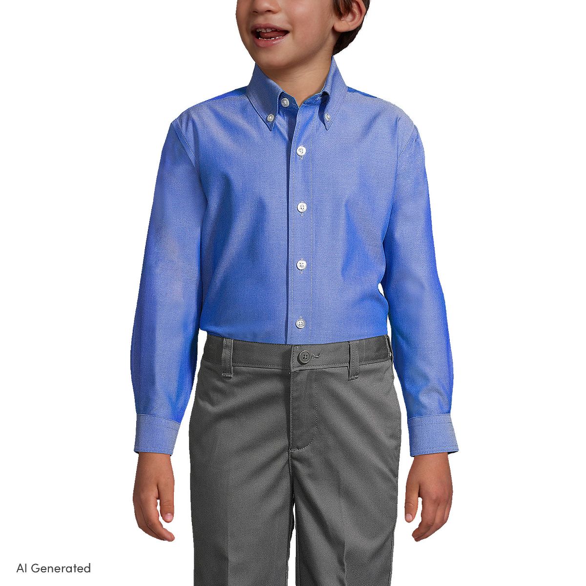 Lands' End School Uniform Kids Long Sleeve No Iron Pinpoint Dress Shirt - thumbnail 8