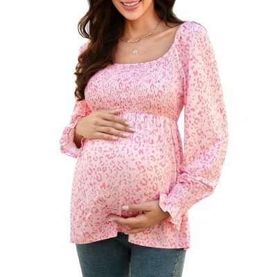 Maternity Shirt Side Button and Ruched Maternity Tunic Tops Maternity Short Sleeve T-Shirts (XL,Olive)