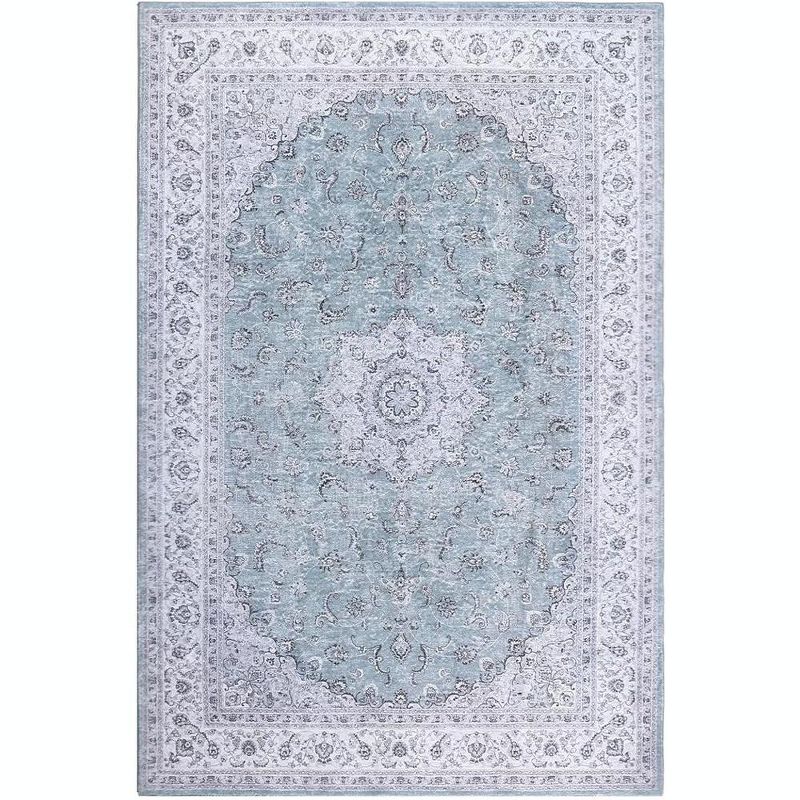 Vintage Rug Oriental Floral Print Floor Cover Machine Washable Indoor Persian Area Rug, 5' x 7' Blue, 5 of 6