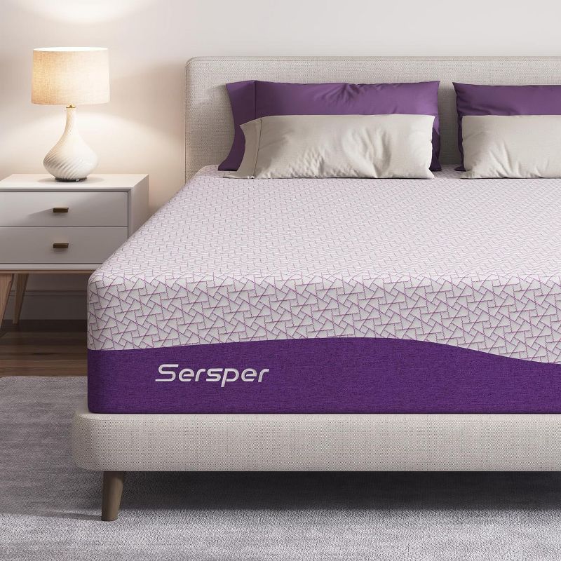 Sersper 12" Rayon from Bamboo Charcoal Cooling Gel Memory Foam Mattress for Cool Sleep & Pressure Relief - Fiberglass Free - Medium Firm,Twin Size, 1 of 12